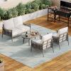 Christopher Knight Home Havets 4 Piece Patio Conversation Sets, Outdoor Acacia Wood Patio Seating Group,Woven Rope Loveseat Chairs with Cushions and Coffee Table for Porch Backyard Balcony, Teak+Beige(Gray+beige 4 Pcs Set)