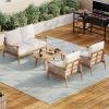 Christopher Knight Home Havets 4 Piece Patio Conversation Sets, Outdoor Acacia Wood Patio Seating Group,Woven Rope Loveseat Chairs with Cushions and Coffee Table for Porch Backyard Balcony, Teak+Beige(Teak+beige 4 Pcs Set)