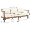 Christopher Knight Home Havets 74.75″W Outdoor 3 Seater Sofa, 6″ Thick Cushion Couch, Acacia Wood Bench Sofa, Slats Panel Open Back, Spacious Seating Bench Couch for Backyard Garden Porch, Brown+Beige