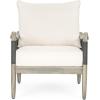 Christopher Knight Home Havets Patio Acacia Wood Club Chair with Woven Rope, Comfortable Outdoor Armchair, Water-Repellent Thick Cushion Deep Seating for Porch, Garden, Backyard, Balcony, Gray+Beige(Gray+beige)