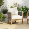 Christopher Knight Home Havets Patio Accent Chair, Acacia Wood Club Chair, Woven Rope Open Back Armchair, 6″ Thick Cushion, Outdoor Comfort Seating Single Sofa for Backyard Garden Poolside, Gray+Beige(Gray+beige)