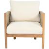 Christopher Knight Home Havets Patio Accent Chair, Acacia Wood Club Chair, Woven Rope Open Back Armchair, 6″ Thick Cushion, Outdoor Comfort Seating Single Sofa for Backyard Garden Poolside, Gray+Beige(Teak+beige)