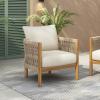 Christopher Knight Home Havets Patio Accent Chair, Acacia Wood Club Chair, Woven Rope Open Back Armchair, 6″ Thick Cushion, Outdoor Comfort Seating Single Sofa for Backyard Garden Poolside, Gray+Beige(Teak+beige)