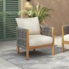 Christopher Knight Home Havets Patio Accent Chair, Acacia Wood Club Chair, Woven Rope Open Back Armchair, 6″ Thick Cushion, Outdoor Comfort Seating Single Sofa for Backyard Garden Poolside, Gray+Beige(Gray+beige)