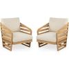 Christopher Knight Home Haya Wood Club Patio Chair Set of 2, Acacia Wood Accent Chairs with Cushions, Open Arm Outdoor Lounge Seating Sofa Side Chairs for Balcony Backyard Garden Poolside, Teak+Beige(Teak+ Beige slat Arm)