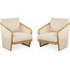 Christopher Knight Home Haya Wood Club Patio Chair Set of 2, Acacia Wood Accent Chairs with Cushions, Open Arm Outdoor Lounge Seating Sofa Side Chairs for Balcony Backyard Garden Poolside, Teak+Beige(Teak+ Beige mesh Arm)
