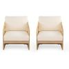 Christopher Knight Home Haya Wood Club Patio Chair Set of 2, Acacia Wood Accent Chairs with Cushions, Open Arm Outdoor Lounge Seating Sofa Side Chairs for Balcony Backyard Garden Poolside, Teak+Beige(Teak+ Beige mesh Arm)