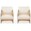 Christopher Knight Home Haya Wood Club Patio Chair Set of 2, Acacia Wood Accent Chairs with Cushions, Open Arm Outdoor Lounge Seating Sofa Side Chairs for Balcony Backyard Garden Poolside, Teak+Beige(Teak+ Beige slat Arm)