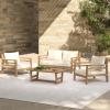 Christopher Knight Home Jamaia 4 Pieces Acacia Furniture Set, Patio Conversation Chat 2-Seat Sofa Set with Coffee Table, Outdoor Loveseat Chair Set for Garden Porch Backyard Balcony, Light Teak+Beige(Light Teak+beige 4 Pcs Set)