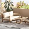 Christopher Knight Home Jamaia 4 Pieces Acacia Furniture Set, Patio Conversation Chat 2-Seat Sofa Set with Coffee Table, Outdoor Loveseat Chair Set for Garden Porch Backyard Balcony, Light Teak+Beige(Light Teak+beige 2 Pcs Set)