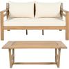 Christopher Knight Home Jamaia 4 Pieces Acacia Furniture Set, Patio Conversation Chat 2-Seat Sofa Set with Coffee Table, Outdoor Loveseat Chair Set for Garden Porch Backyard Balcony, Light Teak+Beige(Light Teak+beige 2 Pcs Set)