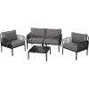 Christopher Knight Home Landon 4 Pieces Patio Conversation Set, Loveseat and Coffee Table Set, Accent Chairs, Club Chair with Cushion, Sofa Chair with Table Set for Balcony Garden, Black+Dark Gray(Black+dark Gray)