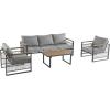 Christopher Knight Home Lena Patio 4 Pieces Conversation Set, Rope Woven Club Chairs and 3 Seater Sofa, Metal Frame Armchair, Slat Panel Coffee Table, Furniture Set for Backyard Garden Poolside, Gray