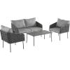 Christopher Knight Home Lena Patio Conversation Set, Rope Woven Club Chairs and Loveseat, Metal Frame Armchair, Slat Panel Coffee Table, Accent Table and Chair Set for Backyard Garden Poolside, Gray