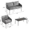 Christopher Knight Home Lena Patio Conversation Set, Rope Woven Club Chairs and Loveseat, Metal Frame Armchair, Slat Panel Coffee Table, Accent Table and Chair Set for Backyard Garden Poolside, Gray
