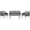 Christopher Knight Home Lena Patio Conversation Set, Rope Woven Club Chairs and Loveseat, Metal Frame Armchair, Slat Panel Coffee Table, Accent Table and Chair Set for Backyard Garden Poolside, Gray