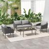 Christopher Knight Home Lena Patio Conversation Set, Rope Woven Club Chairs and Loveseat, Metal Frame Armchair, Slat Panel Coffee Table, Accent Table and Chair Set for Backyard Garden Poolside, Gray