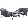 Christopher Knight Home Lena Patio Conversation Set, Two Club Chairs, Rope Woven Loveseat, Metal Frame Armchair, Rectangular Coffee Table, Outdoor Side Table and Chair Set for Backyard, Black+Gray(Black+gray)