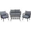 Christopher Knight Home Lena Patio Conversation Set, Two Club Chairs, Rope Woven Loveseat, Metal Frame Armchair, Rectangular Coffee Table, Outdoor Side Table and Chair Set for Backyard, Black+Gray(Black+gray)