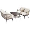 Christopher Knight Home Lena Patio Conversation Set, Two Club Chairs, Rope Woven Loveseat, Metal Frame Armchair, Rectangular Coffee Table, Outdoor Side Table and Chair Set for Backyard, Black+Gray(Brown+beige)