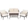 Christopher Knight Home Lena Patio Conversation Set, Two Club Chairs, Rope Woven Loveseat, Metal Frame Armchair, Rectangular Coffee Table, Outdoor Side Table and Chair Set for Backyard, Black+Gray(Brown+beige)