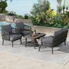 Christopher Knight Home Lena Patio Conversation Set, Two Club Chairs, Rope Woven Loveseat, Metal Frame Armchair, Rectangular Coffee Table, Outdoor Side Table and Chair Set for Backyard, Black+Gray(Black+gray)