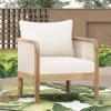 Christopher Knight Home Linksy Outdoor Club Chair, Patio Arm Chair, Modern Single Sofa Chair, Acacia Wood Frame, Club Chair with Cushions, Deep Seating for Porch, Garden, Backyard, Balcony, Beige