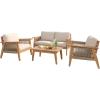 Christopher Knight Home Lorna 4-Piece Acacia Wood Patio Furniture Set, Outdoor Conversation Sofa Set with Club Chair and Coffee Table, Patio Sectional Chat Set for Backyard/Balcony, Teak+Beige