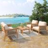 Christopher Knight Home Lorna 4-Piece Acacia Wood Patio Furniture Set, Outdoor Conversation Sofa Set with Club Chair and Coffee Table, Patio Sectional Chat Set for Backyard/Balcony, Teak+Beige