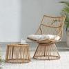 Christopher Knight Home Outdoor 2 Piece Wicker Patio Furniture Set, Woven Seating Accent Chair,Rattan Chat Set with Club Chair, Side Table and Water Resistant Cushion for Yard and Bistro, Dark Grey(Light Brown + Beige)