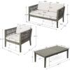 Christopher Knight Home Outdoor Acacia Wood Patio Set, 4-Pieces Patio Conversation Set, Outdoor Furniture with Coffee Table, Patio Deep Seating with Cushion, Porch Chairs for Garden, Grey+Beige