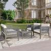 Christopher Knight Home Outdoor Acacia Wood Patio Set, 4-Pieces Patio Conversation Set, Outdoor Furniture with Coffee Table, Patio Deep Seating with Cushion, Porch Chairs for Garden, Grey+Beige