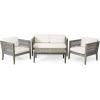 Christopher Knight Home Outdoor Acacia Wood Patio Set, 4-Pieces Patio Conversation Set, Outdoor Furniture with Coffee Table, Patio Deep Seating with Cushion, Porch Chairs for Garden, Grey+Beige