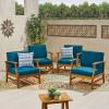 Christopher Knight Home Perla Outdoor Acacia Wood Club Chairs with Water Resistant Cushions (Set of 4), 4-Pcs Set, Teak Finish/Blue