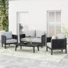 Christopher Knight Home Peron Patio 4-Seater Conversation Set, Sofa/Loveseat, 2 Club Chairs, Coffee Table, Cushion+Back Pillows, Acacia Wood+Wicker, Garden, Backyard, Poolside, Black + Light Grey