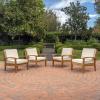 Christopher Knight Home Peyton Outdoor Wooden Club Chairs with Cushions, 4-Pcs Set, Teak Finish / Beige