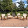 Christopher Knight Home Peyton Outdoor Wooden Club Chairs with Cushions, 4-Pcs Set, Teak Finish / Beige