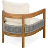 Christopher Knight Home Porto Set of 2 Outdoor Club Chair with Cushions, Acacia Wood Barrel Accent Chairs, Rope Design Armchair, Comfy Side Chair Set for Balcony Backyard Garden Poolside, Teak+ Beige