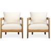 Christopher Knight Home Porto Set of 2 Outdoor Club Chair with Cushions, Acacia Wood Barrel Accent Chairs, Rope Design Armchair, Comfy Side Chair Set for Balcony Backyard Garden Poolside, Teak+ Beige