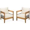 Christopher Knight Home Porto Set of 2 Outdoor Club Chair with Cushions, Acacia Wood Barrel Accent Chairs, Rope Design Armchair, Comfy Side Chair Set for Balcony Backyard Garden Poolside, Teak+ Beige