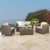 Christopher Knight Home Puerta Outdoor Wicker Chat Set, 4-Pcs Set, Brown / Ceramic Grey