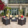 Christopher Knight Home Puerta Outdoor Wicker Chat Set with Water Resistant Cushions, 8-Pcs Set, Dark Brown / Beige