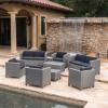 Christopher Knight Home Puerta Outdoor Wicker Chat Set with Water Resistant Cushions, 8-Pcs Set, Mixed Black / Dark Grey