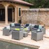 Christopher Knight Home Puerta Outdoor Wicker Chat Set with Water Resistant Cushions, 8-Pcs Set, Mixed Black / Dark Grey