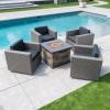 Christopher Knight Home Puerta Outdoor Wicker Club Chair Set with Water Resistant Cushions and Stone Square Firepit, 4-Pcs Set, Mixed Black / Dark Grey / Stone Finish