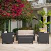 Christopher Knight Home Puerta Wicker Chat Set (4 Piece), Beige/Dark Brown