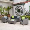 Christopher Knight Home Puerta Wicker Chat Set with Water Resistant Cushions and Set Cover, 4-Pcs Set, Beige / Mixed Black / Dark Grey