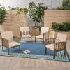 Christopher Knight Home Ray Acacia Outdoor Acacia Wood Club Chairs, Gray and Cream (Set of 4)