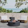 Christopher Knight Home Sherwood Acacia Wood Outdoor Lounge Chairs and 50,000 BTU Circular Propane Fire Pit, White, Teak, and Dark Gray
