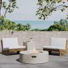 Christopher Knight Home Sherwood Acacia Wood Outdoor Lounge Chairs and 50,000 BTU Circular Propane Fire Pit, White, Teak, and Light Gray